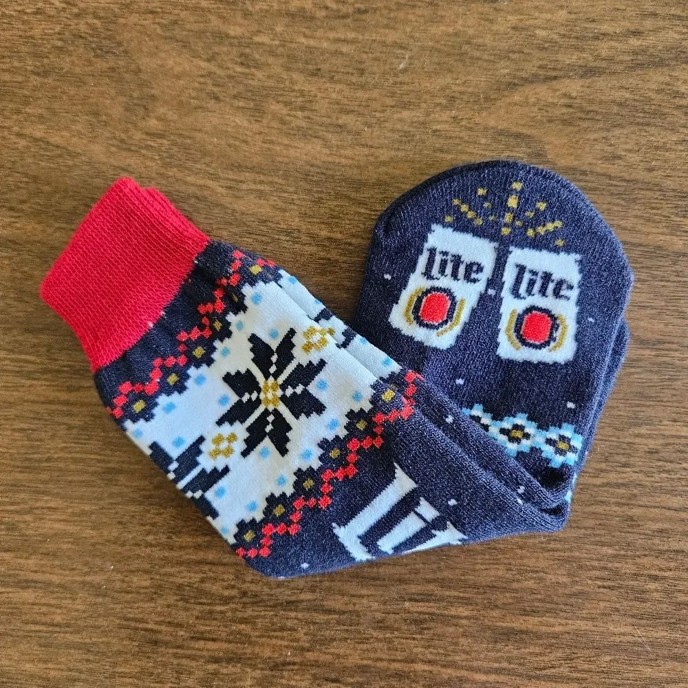 Miller Lite Novelty Socks Unisex Small Crew Festive Novelty Print Gag Gift Beer